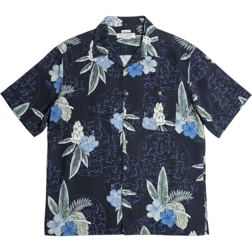Island Republic Silk Button Shirt Men XL Black Floral Hawaiian Tropical Coastal